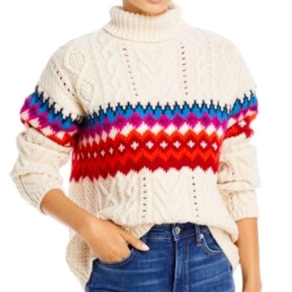 Rag & Bone Sweater Turtleneck WILLOW Fairisle Cream Alpaca Wool Knit Sz Small - Picture 1 of 13
